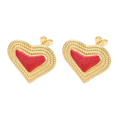 Brass Enamel Heart Stud Earrings&nbsp;EJEW-L273-01G-02