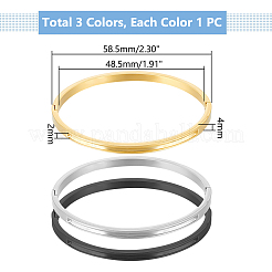 3Pcs 3 Colors Egg Shaped 201 Stainless Steel Grooved Hinged Bangles&nbsp;STAS-UN0055-67A