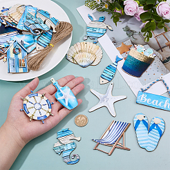 36Pcs 12 Styles Summer Beach Printed Wooden Hanging Decorations&nbsp;AJEW-WH0752-786