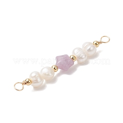 Synthetic Blue Lace Agate & Natural Rhodonite & Rose Quartz & Green Aventurine & Lepidolite/Purple Mica Stone Star with Natural Cultured Freshwater Pearl Connector Charms&nbsp;PALLOY-JF04719