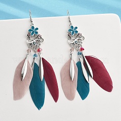 Flower & Feather Alloy Chandelier Earrings&nbsp;EJEW-G426-04AS