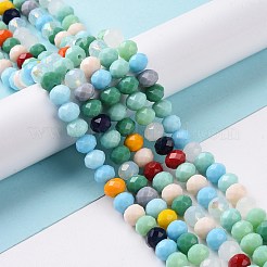 Electroplate Pearl Luster Plated Imitation Jade Glass Faceted Rondelle Beads Strands&nbsp;EGLA-F020-02-8mm