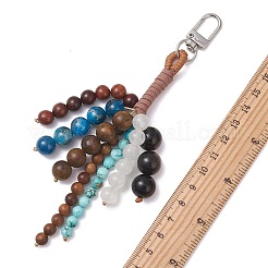 Natural Silver Obsidian & Quartz Crystal & Apatite & Synthetic Green Turquoise Round Beads Pendant Decorations&nbsp;HJEW-TA00468