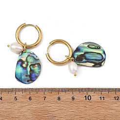 3 Pairs 3 Styles Natural Cultured Freshwater Pearl Beads & Paua Shell Dangle Hoop Earrings&nbsp;EJEW-JE07254