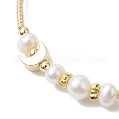 Natural Cultured Freshwater Pearl Bangle with Star Moon Brass Beads&nbsp;BJEW-JB10194