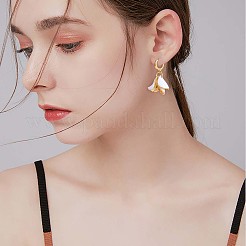 White Enamel Lilies Flower Dangle Hoop Earrings&nbsp;JE970A