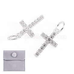 2Pcs 925 Sterling Silver Pave Clear Cubic Zirconia Cross Charms&nbsp;STER-TA0001-59