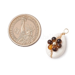 7Pcs 7 Styles Natural Stone Beaded Flower Copper Wire Wrapped Natural Cowrie Shell Pendants&nbsp;PALLOY-JF03440-01