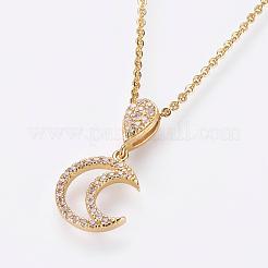 Brass Micro Pave Cubic Zirconia Pendant Necklaces&nbsp;NJEW-E111-42G