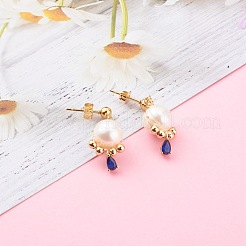 Natural Pearl Dangle Stud Earrings&nbsp;EJEW-JE04508-02