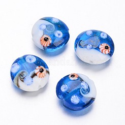Ocean Style Flat Round Handmade Lampwork Beads&nbsp;LAMP-F006-13