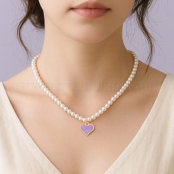 3Pcs 3 Colors Alloy Enamel Heart Pendant Necklaces&nbsp;NJEW-HY0001-27