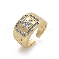 Brass Micro Pave Clear Cubic Zirconia Cuff Rings for Women&nbsp;RJEW-U041-21G