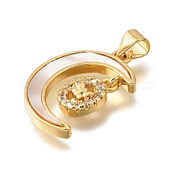 Brass Micro Pave Cubic Zirconia Shell Pendants&nbsp;KK-D328-09G