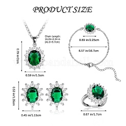 Cubic Zirconia Oval Pendant Necklace & Link Bracelet & Cuff Ring & Stud Earrings&nbsp;SJEW-SZC0001-01B