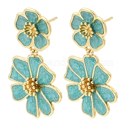 Flower Brass Dangle Stud Earrings&nbsp;EJEW-D352-05G