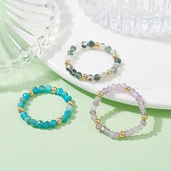 3Pcs 3 Style Natural Mixed Gemstone Round Beaded Stretch Rings Set&nbsp;RJEW-TA00087