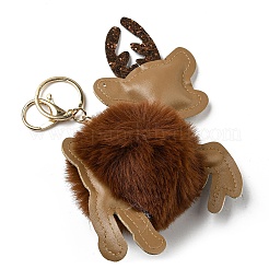 Imitation Rex Rabbit Fur & PU Leather Christmas Reindeer Pendant Keychain&nbsp;LS-KEYC-K018-02KCG-03