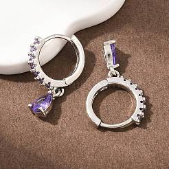 Brass Micro Pave Cubic Zirconia Hoop Dangle Earrings&nbsp;KK-Z166-13P-01