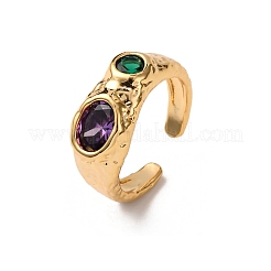 Brass Micro Pave Cubic Zirconia Cuff Rings for Women&nbsp;RJEW-F191-01G-03