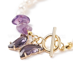 Glass Butterfly Charm Bracelet with Clear Cubic Zirconia&nbsp;BJEW-JB08640-03