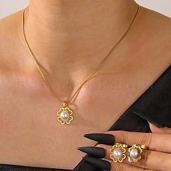 Stainless Steel Flower Hoop Earrings & Pendant Necklaces Sets for Women&nbsp;LL4021