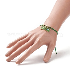 Handmade Japanese Seed Rectangle with Cross & Evil Eye Charm Bracelets&nbsp;BJEW-MZ00010
