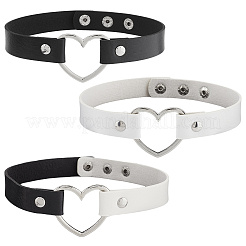 3Pcs 3 Styles Adjustable Gothic Two Tone PU Leather Alloy Heart Choker Necklaces for Women&nbsp;NJEW-CL0007-08