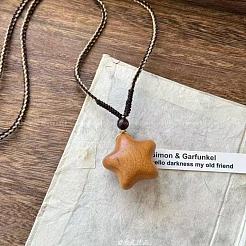 Wood Pendant Adjustable Cotton Cord Long Necklaces for Women&nbsp;WG65FA5-02