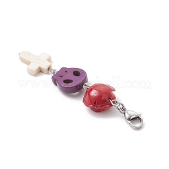 Halloween Theme Synthetic Turquoise & Coral Beaded Pendant Decorations&nbsp;HJEW-TA00366