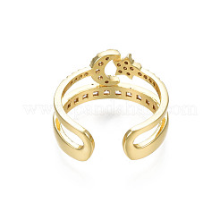 Cubic Zirconia Moon and Star Open Cuff Ring&nbsp;RJEW-N035-113