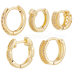 5 Piars 5 Style Brass Micro Pave Clear Cubic Zirconia Hoop Earrings&nbsp;EJEW-BBC0001-99