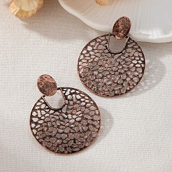 Hollow Flat Round Alloy & Wax Cord Pendant Necklaces & Stud Dangle Earrings Sets&nbsp;FS-WG9A4BF-01