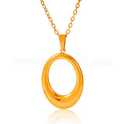 304 Stainless Steel Hollow Oval Pendant Necklaces for Women&nbsp;EJ0171-2
