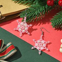 Christmas Snowflake Glass Seed Braided Dangle Earrings&nbsp;EJEW-MZ00236-03