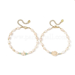 2Pcs 2 Styles Summer Beach Natural Sea Shell Conch & Synthetic Turquoise Beaded Anklet Sets for Women&nbsp;AJEW-AN00886