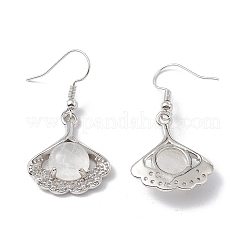 Natural Quartz Crystal Ginkgo Leaf Dangle Earrings with Crystal Rhinestone&nbsp;EJEW-A092-03P-16