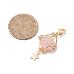 Natural Rose Quartz Brass Pendant Decorations&nbsp;HJEW-JM01817-01