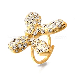 Bowknot 304 Stainless Steel Rhinestone Cuff Rings for Women&nbsp;RJEW-A058-01B-G