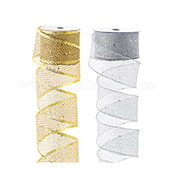 2 Rolls 2 Colors 9M Sparkle Polyester Mesh Ribbon with Paillettes&nbsp;OCOR-PH0005-94