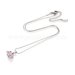 304 Brass Cubic Zirconia Heart Pendant 304 Stainless Steel Chain Necklaces&nbsp;NJEW-T018-01P