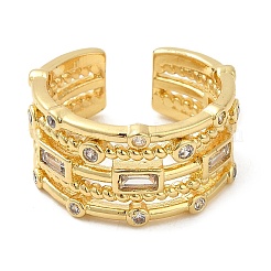 Rack Plating Real 18K Gold Plated Brass Rectangle Open Cuff Rings&nbsp;RJEW-B048-09G