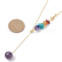 Natural Mixed Gemstone Beaded Larat Necklace with Brass Chains&nbsp;NJEW-JN04509