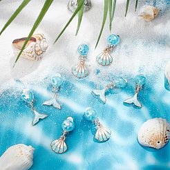 4 Pair 2 Style Imitation Shell Enamel Dangle Clip-on Earrings&nbsp;EJEW-AR0001-09A