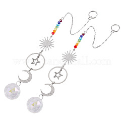 2Pcs Brass Sun Moon Star Hanging Ornaments&nbsp;HJEW-TA00371