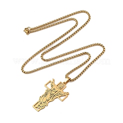 201 Stainless Steel Religion Pendant Box Chain Necklaces for Women&nbsp;NJEW-U018-02G-04