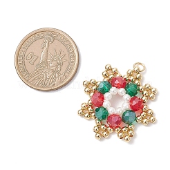 Christmas Brass Glass Bead Pendants&nbsp;PALLOY-TA00339