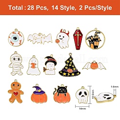 28Pcs 14 Styles Halloween Theme Alloy Enamel Pendants&nbsp;ENAM-SZ0001-63LG