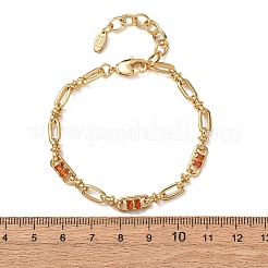 Oval & Paperclip Brass Micro Pave Cubic Zirconia Link Chain Bracelets for Women&nbsp;BJEW-D458-01G-07