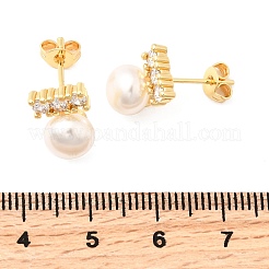 Round Brass Micro Pave Clear Cubic Zirconia Stud Earrings&nbsp;EJEW-A135-30G